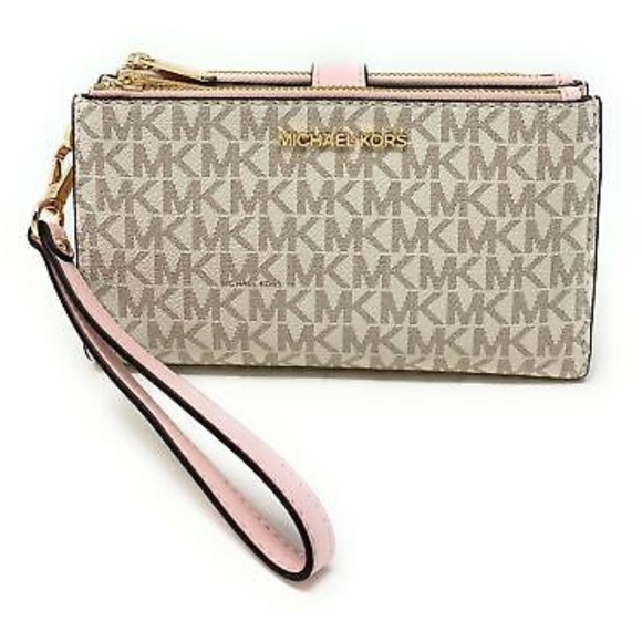 Michael Kors Handbags - Michael Kors MK Jet Set Travel Double Zip Phone Wristlet Wallet Vanilla …